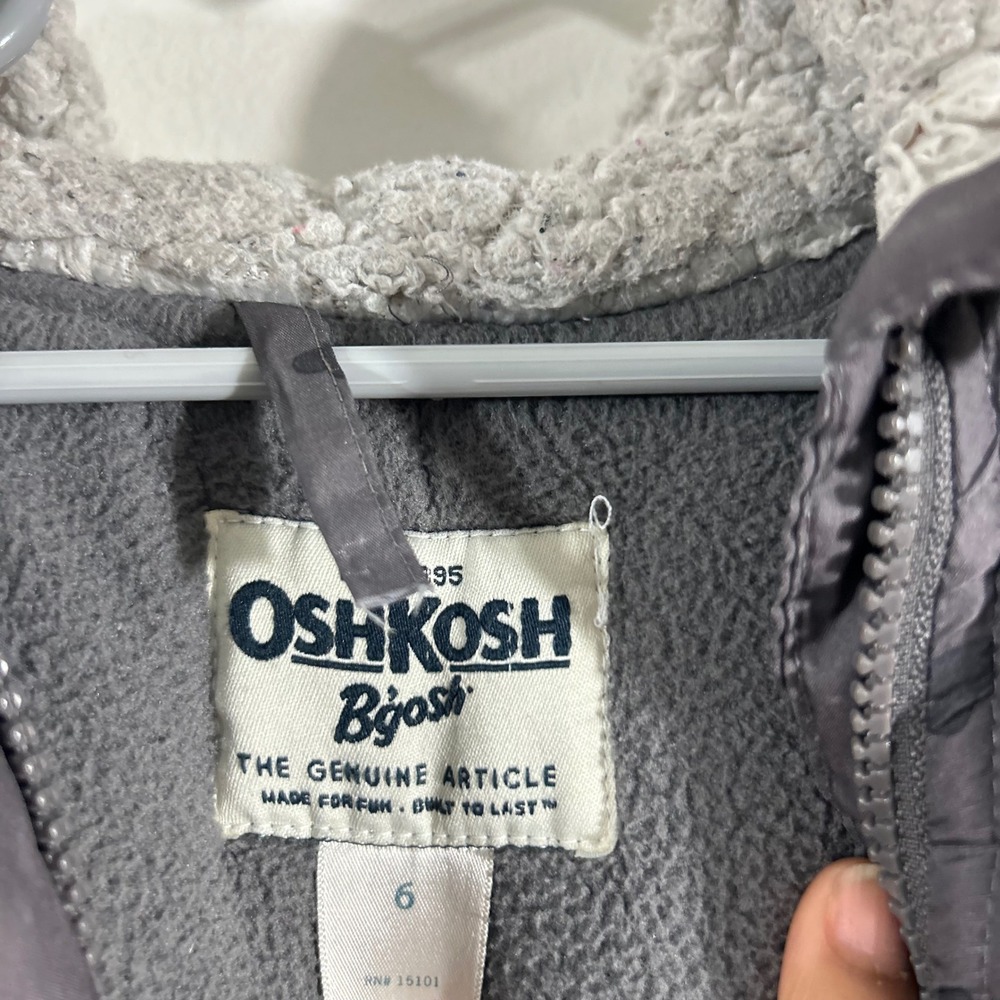 OshKosh B'gosh Parka Kids Size 6 Gray Heart Print Fleece Hooded Winter Coat - Picture 3 of 15